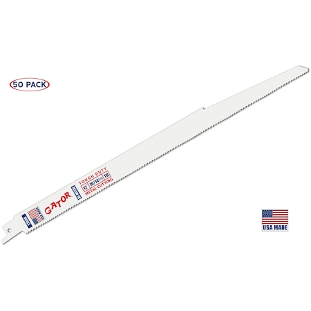 Gator Reciprocating Saw Blade, 12 in x 3/4 in x 10/14 TPI, Tough Duty Metal/Wood Cutting, 50PK 12038